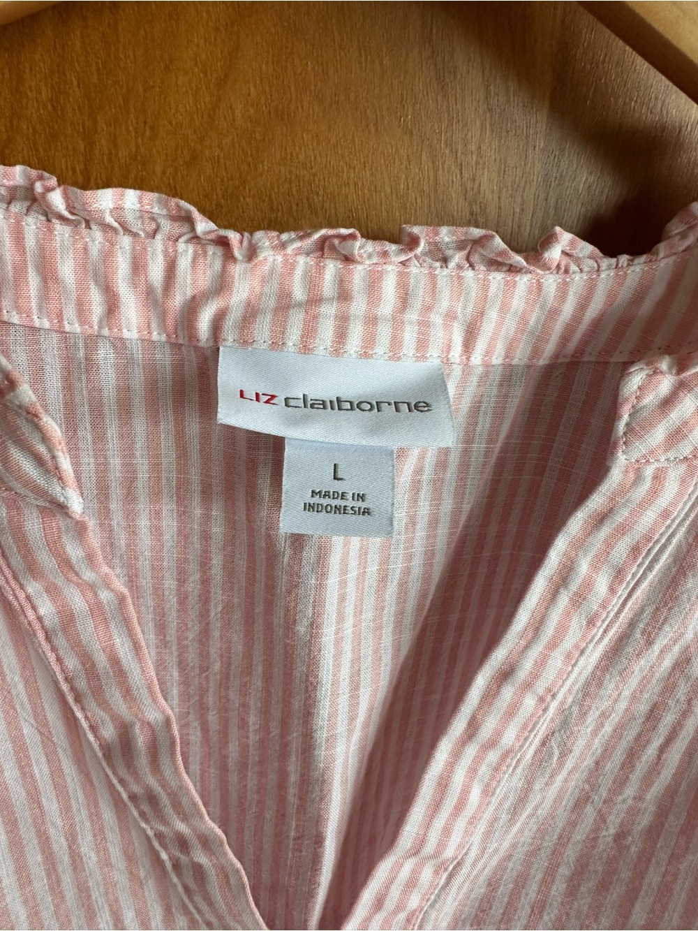 Liz Claiborne Pink and White Striped Flutter Sleeve V-Neck Blouse - Picture 2 of 6